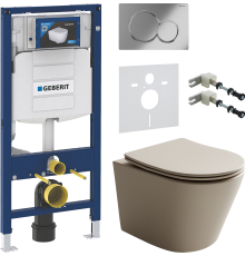 Комплект Унитаз подвесной Ceramicanova Balearica Rimless CN6000MC капучино матовый + Крепления Geberit Duofix 111.815.00.1 к стене + Шумоизоляция + Инсталляция UP 320 111.300.00.5 + Кнопка Sigma 01 115.770.21.5 хром