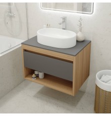Тумба с раковиной Teymi Ritta 75, дуб эврика, матовый графит, раковина Iva 52