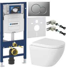 Комплект Унитаз подвесной BelBagno Sfera-r + Крышка Marino BB105SC с микролифтом, петли хром + Инсталляция Geberit Duofix UP 320 111.300.00.5 + Кнопка Sigma 01 115.770.JQ.5 лакированная, матовый хром + Крепления 111.815.00.1 к стене + Шумоизоляция