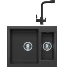 Комплект Мойка кухонная Polygran Brig 620 черная + Смеситель Высокий Дуо 627505 черный