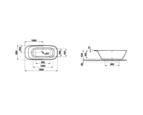 Laufen INO Ванна 180x80x52см, отдельностоящая, с слив-переливом, материал: композит, цвет: белый. 2.3030.2.000.000.1 Laufen INO Ванна 180x80x52см, отдельностоящая, с слив-переливом, материал: композит, цвет: белый. 2.3030.2.000.000.1