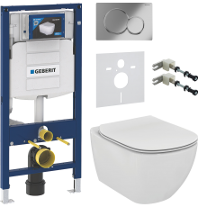 Комплект Унитаз подвесной Ideal Standard Tesi T354601 с микролифтом + Крепления Geberit Duofix 111.815.00.1 к стене + Шумоизоляция 156.050.00.1 + Инсталляция UP 320 111.300.00.5 + Кнопка Sigma 01 115.770.21.5 хром
