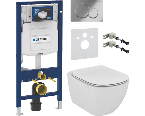 Комплект Унитаз подвесной Ideal Standard Tesi T354601 с микролифтом + Крепления Geberit Duofix 111.815.00.1 к стене + Шумоизоляция 156.050.00.1 + Инсталляция UP 320 111.300.00.5 + Кнопка Sigma 01 115.770.21.5 хром
