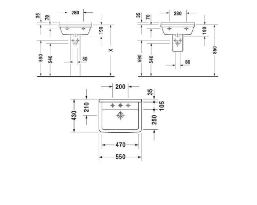 Duravit  Starck III Раковина 55х43см., 1 отв., с полупьедесталом, с переливом, цвет: белый. 0865160000,  0300550000