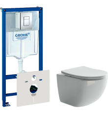 Комплект Унитаз подвесной Ceramicanova Forma CN3009 безободковый + Инсталляция Grohe Rapid SL 38772001 3 в 1 с кнопкой смыва + Шумоизоляция 37131000