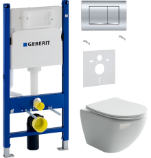 Комплект Унитаз подвесной Ceramicanova Metropol CN4002 безободковый + Шумоизоляция Geberit 156.050.00.1 + Инсталляция Duofix Delta 458.163.21.1 с кнопкой смыва, хром