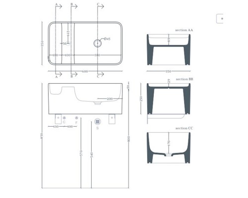 Artceram Brooklyn Раковина накладная 60х35х25см., без отв., покрытие saniglaze, цвет: белый. BNL004 01 34