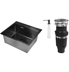 Комплект Мойка Wisent 5044B с PVD покрытием, с дозатором, графит + Измельчитель Bone Crusher BC 610-AS