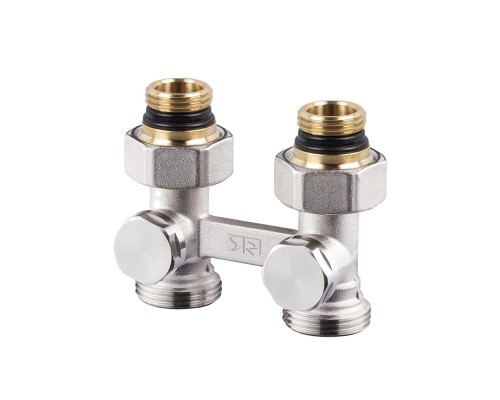 Прямой Н-образный клапан SR Rubinetterie для нижнего подключения отопительных приборов, Никель 0741-1500N0E0