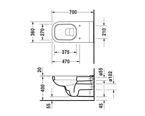 Duravit D-Code Унитаз 36x70см., подвесной, с вертикальным смывом, для инвалидов на колясках, цвет: белый. 22280900002 Duravit D-Code Унитаз 36x70см., подвесной, с вертикальным смывом, для инвалидов на колясках, цвет: белый. 22280900002