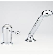 THG Marquise platinum decor Смеситель на борт ванны на 2 отв, однорычажный, без излива, с ручным душем, ручки белые, декор платина, цвет: хром. A7G-A02-6523/60A