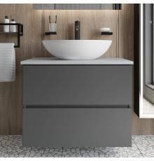 Тумба с раковиной STWORKI Колдинг 80 антрацит, с раковиной Moduo 55 Leaf, столешница серая матовая