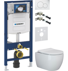 Комплект Унитаз подвесной Ceramicanova Play CN3001 с микролифтом, безободковый + Крепления Geberit Duofix 111.815.00.1 к стене + Шумоизоляция 156.050.00.1 + Инсталляция UP 320 111.300.00.5 + Кнопка Sigma 01 115.770.11.5 белая