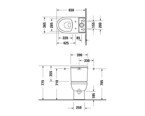 Duravit DuraStyle basic Унитаз-моноблок 36.5х65см., безободковый, слив универсальный, подключение снизу слева, цвет: белый. 21820900002, 0941100005 Duravit DuraStyle basic Унитаз-моноблок 36.5х65см., безободковый, слив универсальный, подключение снизу слева, цвет: белый. 21820900002, 0941100005