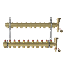Комплект коллекторов Danfoss FHF-11 set с кронштейнами и воздухоотводчиками, 11 контуров. 088U0711