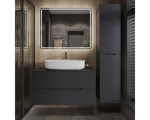 Мебель для ванной комнаты Orange Line 100, подвесная, 2 ящика, матовый графит с раковиной B07-675W