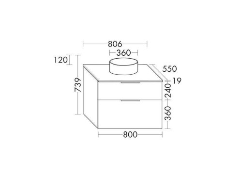 Burgbad Eqio Комплект мебели 80х55х60 см, с керамич. умывальником круглым по центру, цвет белый, без отв под смеситель, ручки GO252, цвет мебели F2009. SGUM080F2009GO252C0001*0