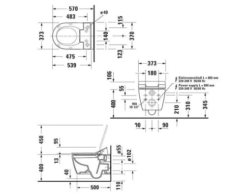 Duravit ME by Starck Унитаз подвесной 57х37 см, безободковый, HygieneFlush для SensoWash, цвет: белый. 2579592000, 613000012004300 Duravit ME by Starck Унитаз подвесной 57х37 см, безободковый, HygieneFlush для SensoWash, цвет: белый. 2579592000, 613000012004300