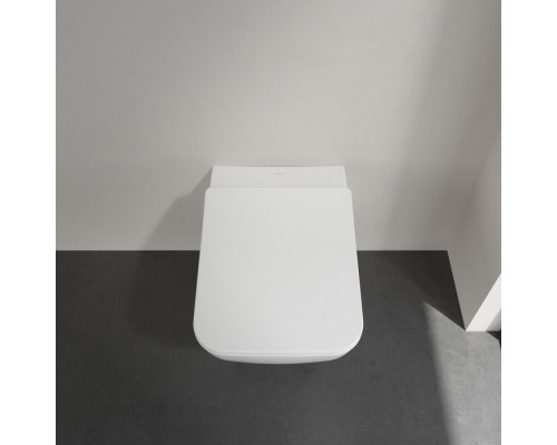 VilleroyBoch Venticello Унитаз подвесной 37.5х56х33см., безободковый, в комплекте сиденье SlimSeat Line c микролифтом, CeramicPlus, цвет: альпийский белый. 4611RLR1