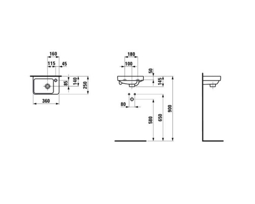 Laufen Pro S Раковина мини 36x25см., 1 отв., DX, цвет: белый. 8.1596.0.000.104.1