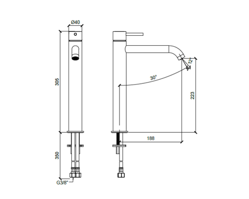 Almar Washbasin Смеситель для раковины, на 1 отв., высокий h30.5см., излив: 18.8см, цвет: оружейный металл брашированный PVD. E214002.GM