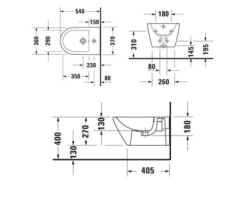 Duravit D-Neo Биде подвесное 37x54см., с переливом, 1 отв., цвет: белый. 2294150000