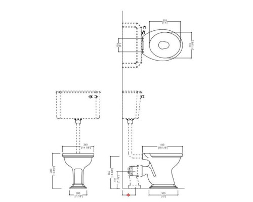DevonDevon Oxford Унитаз 46х36см, со средней трубой, фурнитура, цвет: золото. IB1042AG,  IBCBOXF,  IBWCOXF,  IBLEVADX/OT,  IBBATT-CB/OXFORD