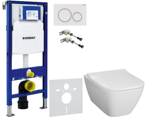 Комплект Унитаз подвесной Geberit Smyle Square 500.683.01.1 с крышкой-сиденьем с микролифтом + Крепления Duofix 111.815.00.1 к стене + Шумоизоляция 156.050.00.1 + Инсталляция UP 320 111.300.00.5 + Кнопка Sigma 20 115.882.11.1 белая