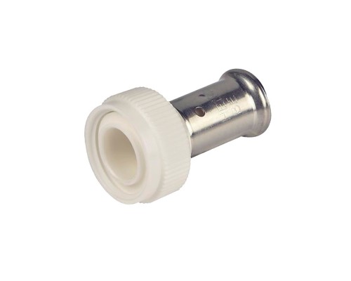 Пресс фитинг с накидной гайкой, плоское уплотнение, ПВДФ пресс (белый), 16x3/4 HENCO 26PKW-1605