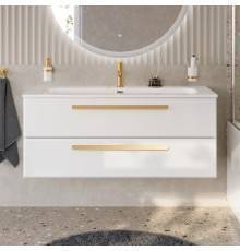 Тумба с раковиной Cezares Eco Cer-N 120, bianco opaco, раковина Eco 120, ручки сатиновое золото