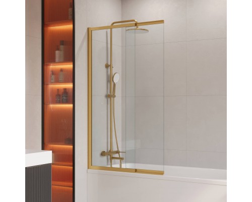 Шторка на ванну Cezares Slider VF-11-90/150-C-BORO профиль брашированное золото, стекло прозрачное