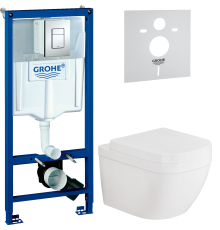 Комплект Унитаз подвесной Grohe Euro Ceramic 3932800H + Крышка 39330001 с микролифтом + Инсталляция Rapid SL 38772001 3 в 1 с кнопкой смыва + Шумоизоляция 37131000