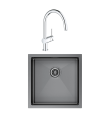 Комплект Мойка Paulmark Gerberg PM254444-GM вороненая сталь + Смеситель Grohe Minta 3291800E хром