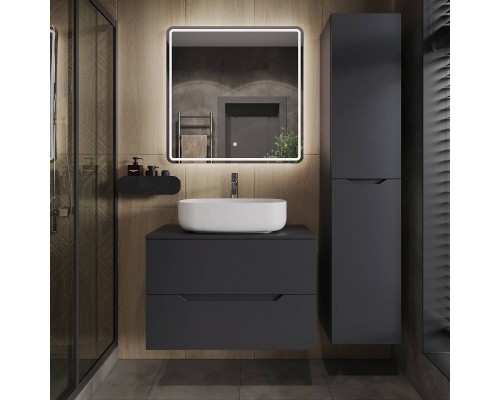 Мебель для ванной комнаты Orange Line 80 подвесная, 2 ящика, матовый графит с раковиной B07-540W