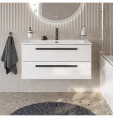 Тумба с раковиной Cezares Eco Cer-N 100 bianco lucido, раковина Eco 100, ручки черные