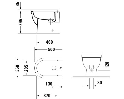 Duravit Starck 3 Биде напольное приставное 56х36см., с 1 отв. под смеситель, цвет: белый. 2230100000