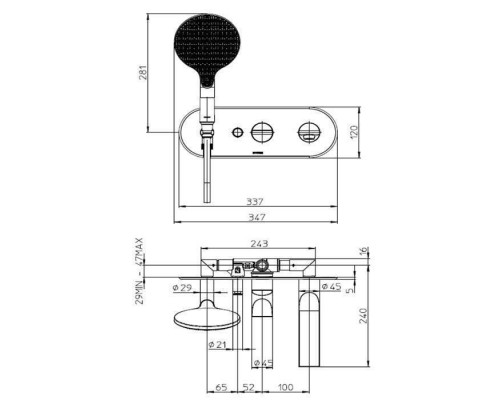 Bossini Apice Смеситель для ванны, встраиваемый, на 2 выхода,с ручным душем и шлангом 150см., внешняя часть, цвет: хром. Z00557.030