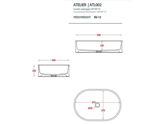Artceram ATELIER Раковина 60x40х15 см, без отв., накладная, без перелива, цвет: белый матовый. ATL002 05 00 Artceram ATELIER Раковина 60x40х15 см, без отв., накладная, без перелива, цвет: белый матовый. ATL002 05 00