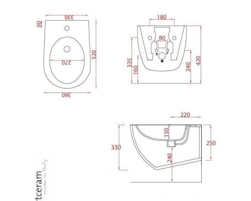 Artceram File 2.0 Биде подвесное 36х52 см, с креплениями, с 1 отв под смеситель, цвет: белый