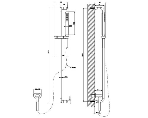 Gessi Goccia Душевая штанга с ручным душем и выводом воды из стены, цвет: Gold CCP. 33642#080