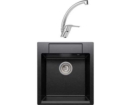 Комплект Мойка кухонная Polygran Argo 460 чёрная + Смеситель MEGA Mega MG-BMK016 хром