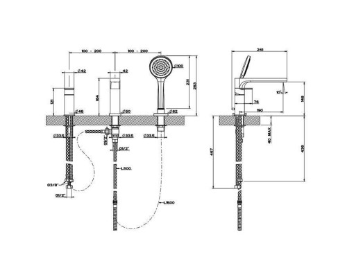 Gessi Emporio Via manzoni Смеситель для ванны, на 3 отв., с переключателем, изливом и шлангом 1,50м, цвет: хром. 38634#031 Gessi Emporio Via manzoni Смеситель для ванны, на 3 отв., с переключателем, изливом и шлангом 1,50м, цвет: хром. 38634#031