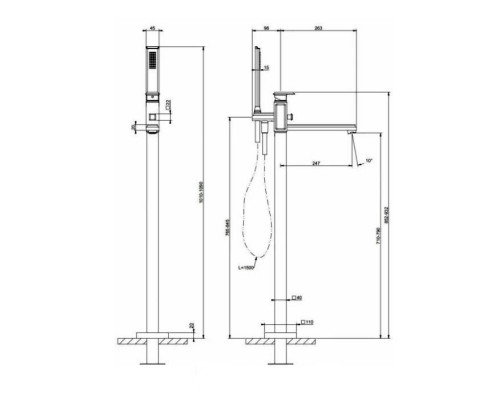 Gessi Eleganza Напольный смеситель для ванны, цвет: хром. 46131#031
