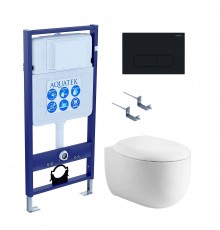Комплект Унитаз подвесной AQUATEK Альтаир AQ1980-00 безободковый, с микролифтом + Инсталляция Standard INS-0000012 + Комплект креплений KKI-0000002 + Кнопка KDI-0000017 черный матовый