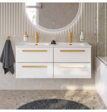 Тумба с раковиной Cezares Eco Cer-N 120, 4 ящика, bianco lucido, раковина Duet 120, двойная, ручки сатиновое золото
