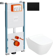 Комплект Унитаз подвесной Geberit Smyle Square 500.685.01.1 + Инсталляция VitrA V-Fix Core 732-5800-01PV + Кнопка Root Square 740-2311 черная матовая