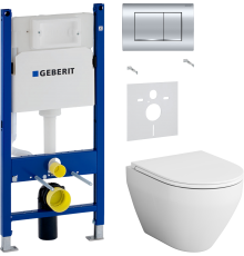 Комплект Унитаз подвесной AM.PM Spirit V2.0 с микролифтом + Шумоизоляция Geberit 156.050.00.1 + Инсталляция Duofix Delta 458.163.21.1 с кнопкой смыва, хром