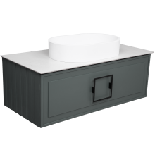 Тумба с раковиной La Fenice Cubo 100 подвесная, grigio, ручка черная, столешница белый мрамор, раковина белая матовая