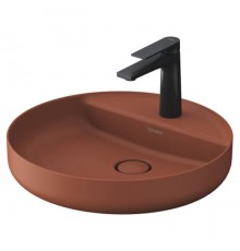 Duravit Vitrium Раковина накладная 46см., с 1 отв., круглая, из DuroCast UltraResist, без перелива, с полкой, цвет: матовая корица. 266246HC