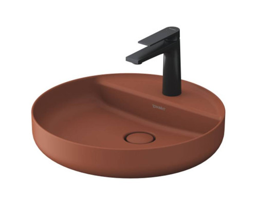 Duravit Vitrium Раковина накладная 46см., с 1 отв., круглая, из DuroCast UltraResist, без перелива, с полкой, цвет: матовая корица. 266246HC